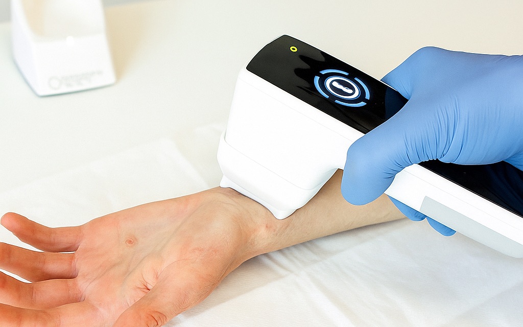 Kaltplasma-Anwendung mit dem plasma care® auf der Haut